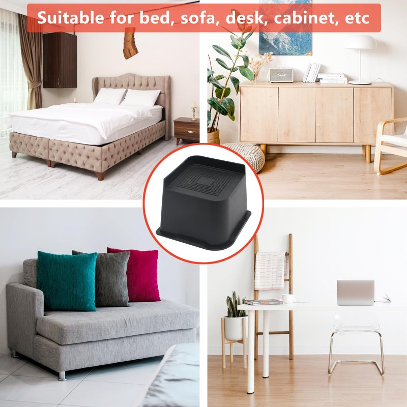 HANIHUA 6 Pack Bed Risers 4 inch Heavy Duty, Oversized Furniture Risers, Black Bed Lifts Risers for Table, Sofa, Chair, Couch, Desk, Bed Frame Risers Supports Up to 6,500 Lbs - Image 5